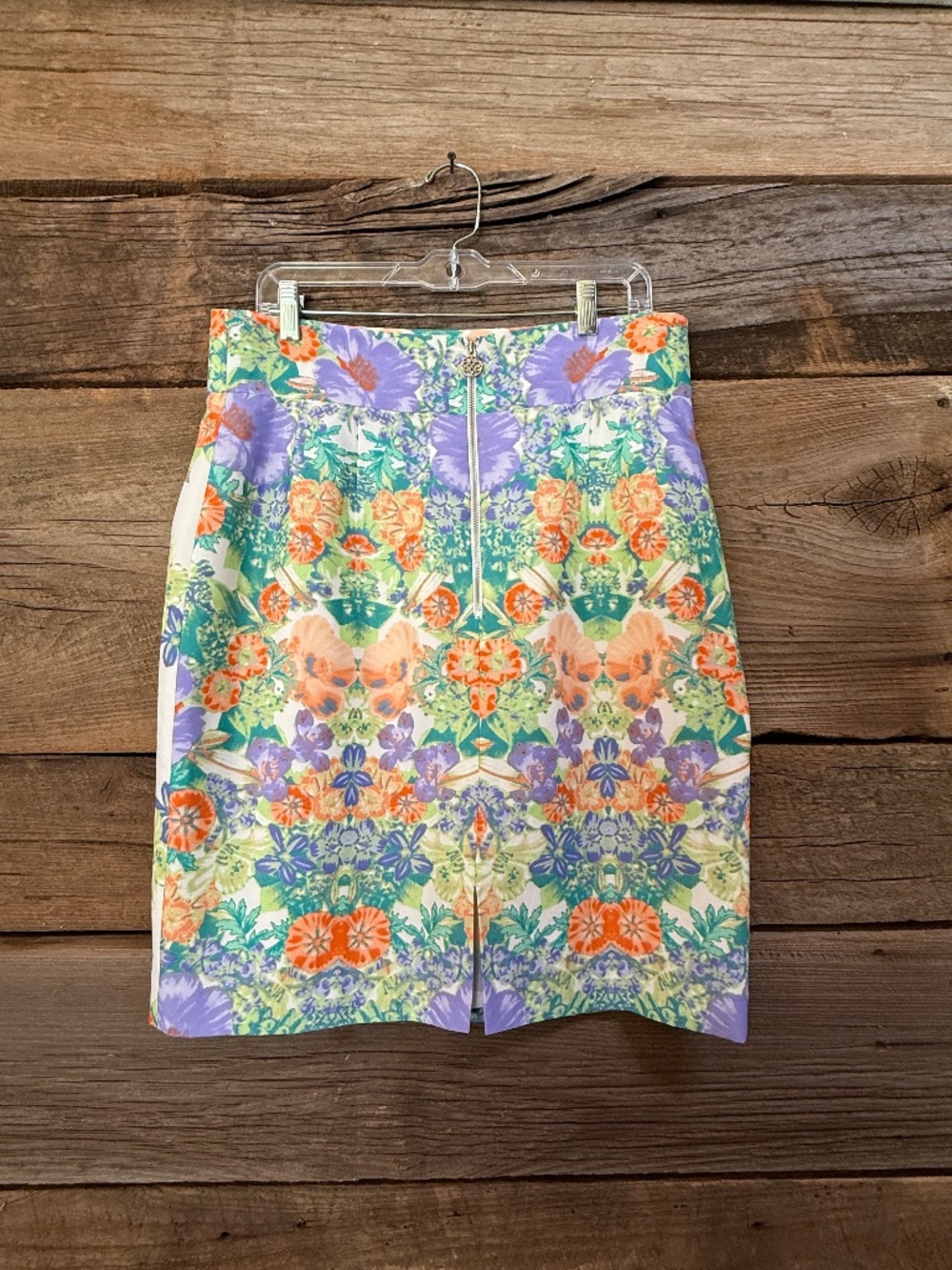 Antonio Melanie Pencil skirt , watercolor pastels green, orange, lilac, size 12 - Picture 3 of 6